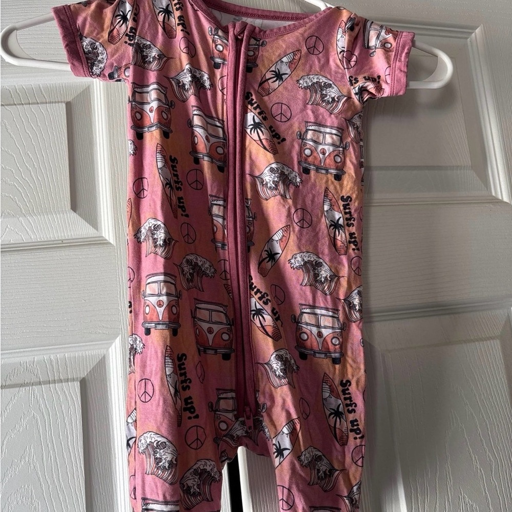 Pink Surf-Themed Kids One Piece